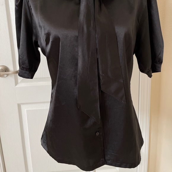 Black Button Down Blouse with Beautiful Bow - Picture 2 of 14